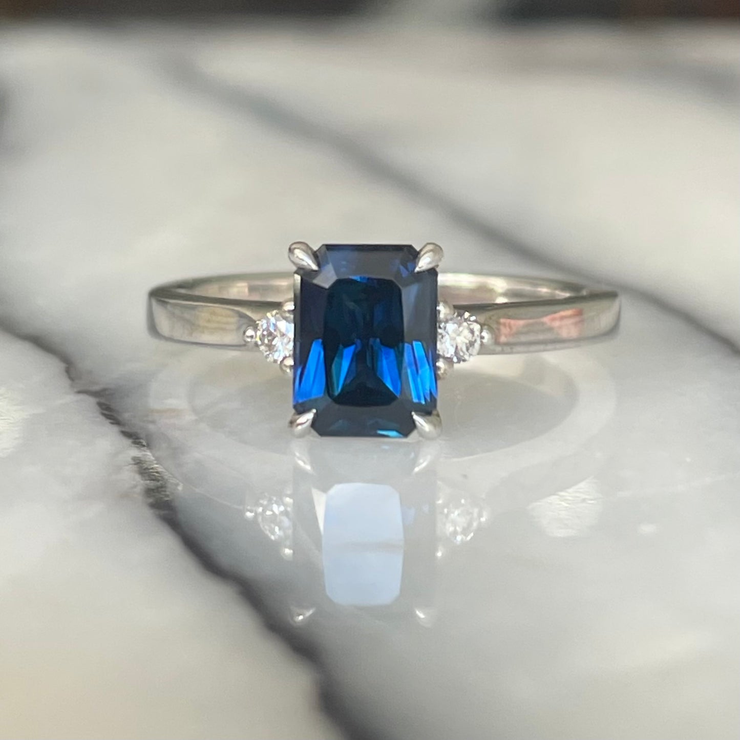 Radiant Sapphire & Diamond Trio ring
