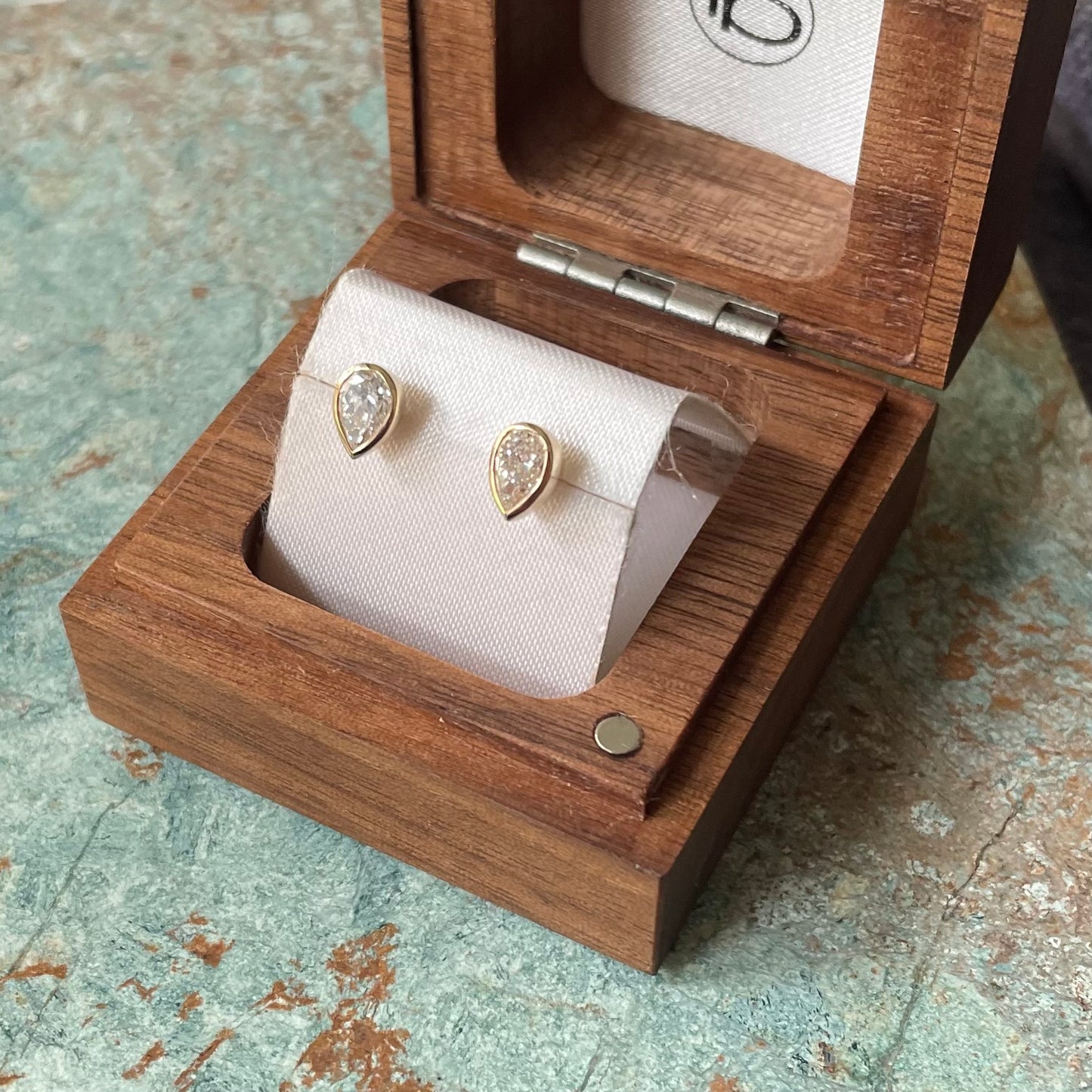 Pear Shaped diamond bezel set Earrings