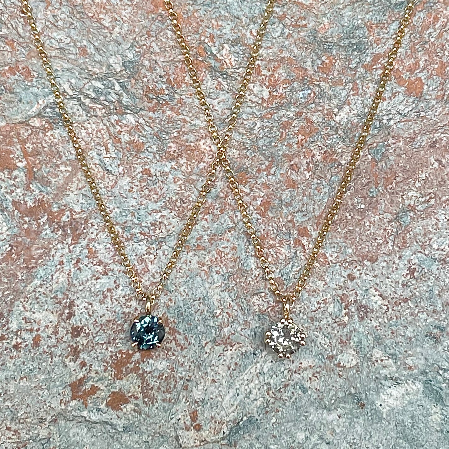Round Brillliant Blue Green sapphire pendant