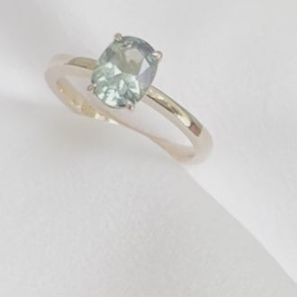This 14ct Rose Gold Solitaire Eva Ring is beautifully complimented by a 1.33ct oval cut Australian Parti Sapphire, the stone is set with four eagle shaped claws in Rose gold. The Sapphire measures 7.7 x 5.9mm The ring is size L & can be sized to sizes I-R Made with recycled metal in Sydney Ethically sourced Gemstones 