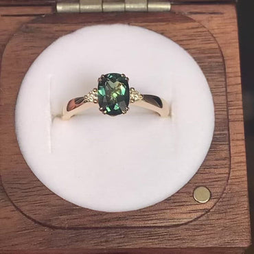 Australian Teal Sapphire & Diamond Trio Ring