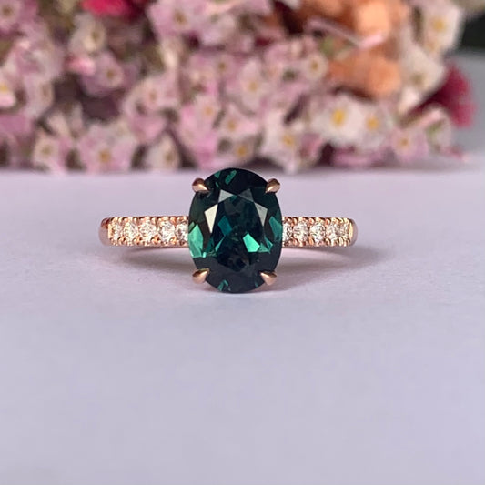 Australian Teal Sapphire & Diamond Ring