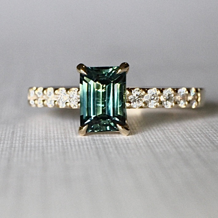 Emerald cut deals teal sapphire ring