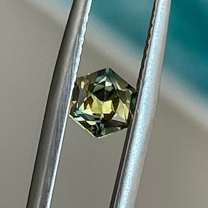 Hexagonal 0.71ct yellow green parti Australian sapphire