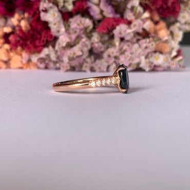 Australian Teal Sapphire & Diamond Ring