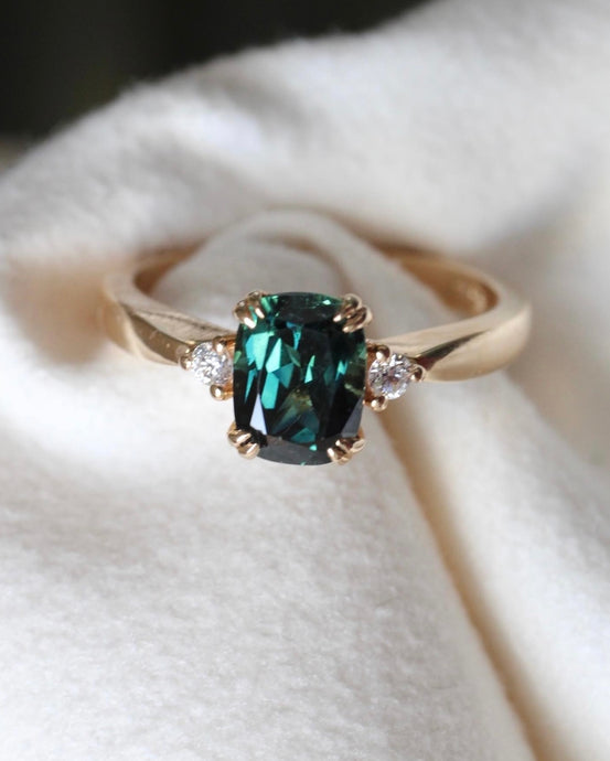 Cushion Cut Sapphire & Diamond Trio Ring