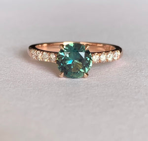 Australian Teal Sapphire & Diamond Ring