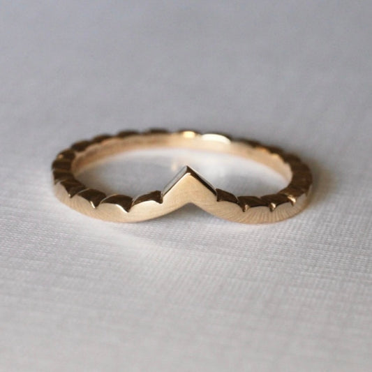 Lila Sculptured V Band  Band width 2mm  Finger Size L  14ct Yellow Gold  Made with recycled metal in our Sydney workshop