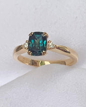 Load image into Gallery viewer, Cushion Cut Sapphire &amp; Diamond Trio Ring
