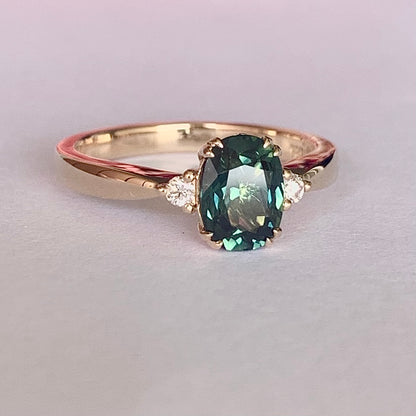 Australian Teal Sapphire & Diamond Trio Ring