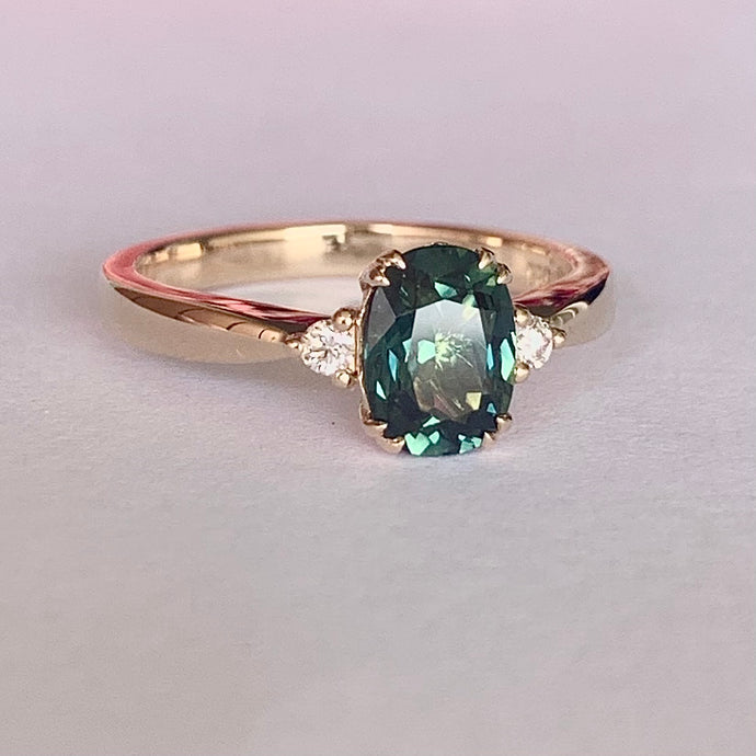 Australian Teal Sapphire & Diamond Trio Ring